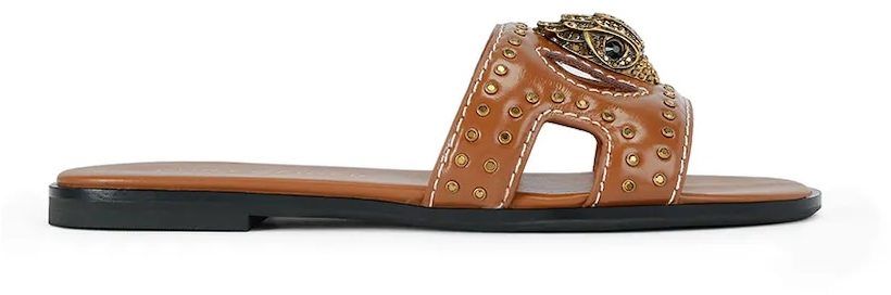 Kožené šľapky Kurt Geiger London Eagle Stud Cut Out Flat béžová farba, 4734433309