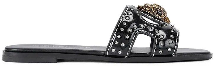 Kožené šľapky Kurt Geiger London Eagle Stud Cut Out Flat čierna farba, 4734400309