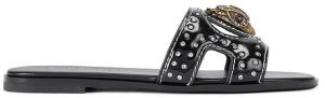 Kožené šľapky Kurt Geiger London Eagle Stud Cut Out Flat čierna farba, 4734400309