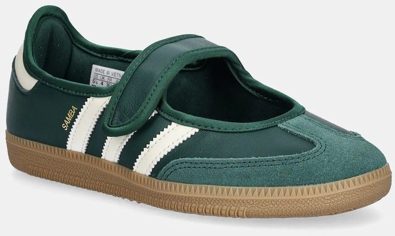 Detské kožené balerínky adidas Originals Samba Jane W zelená farba, JR7340