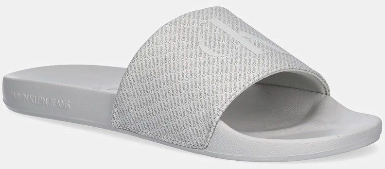 Šľapky Calvin Klein Jeans SLIDE AOP PRINT pánske, šedá farba, YM0YM01269
