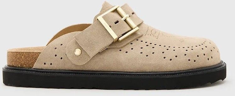 Semišové šľapky AllSaints Skye Mule béžová farba, W046FC