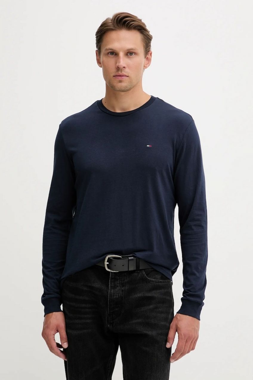 Bavlnené tričko s dlhým rukávom Tommy Jeans 2-pak tmavomodrá farba, jednofarebné, DM0DM22148