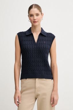 Bavlnená vesta Tommy Hilfiger tmavomodrá farba, ľahké, WW0WW45655