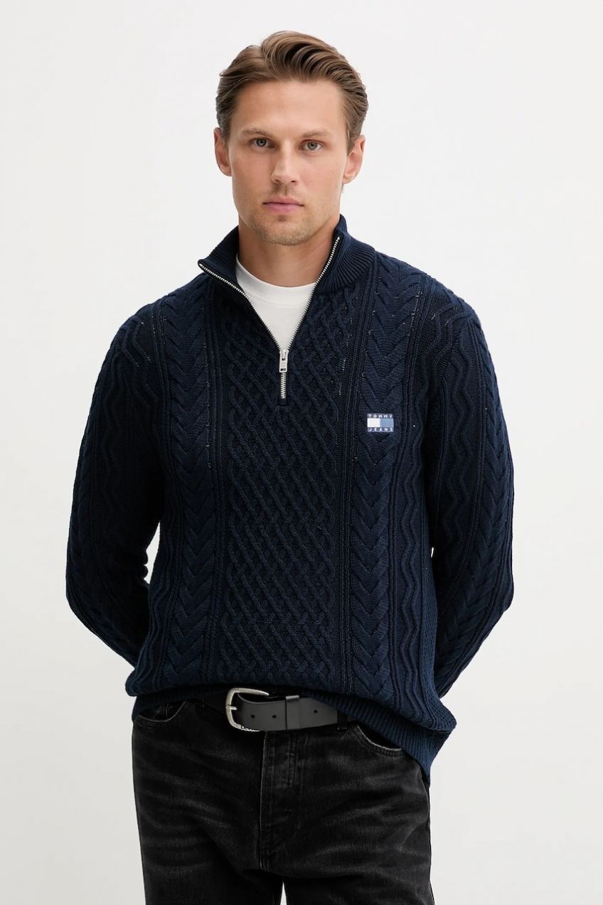 Bavlnený sveter Tommy Jeans modrá farba, ľahký, DM0DM22103