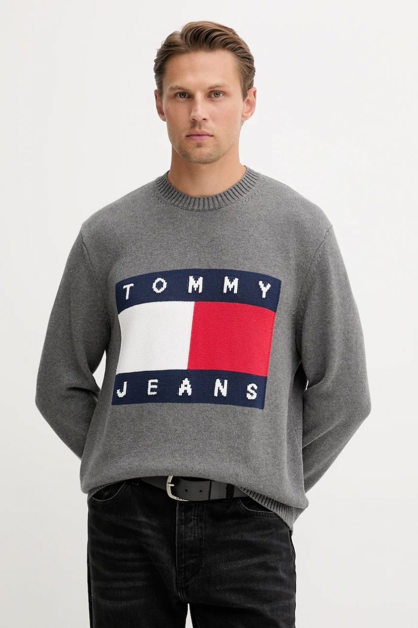 Bavlnený sveter Tommy Jeans šedá farba, ľahký, DM0DM22105