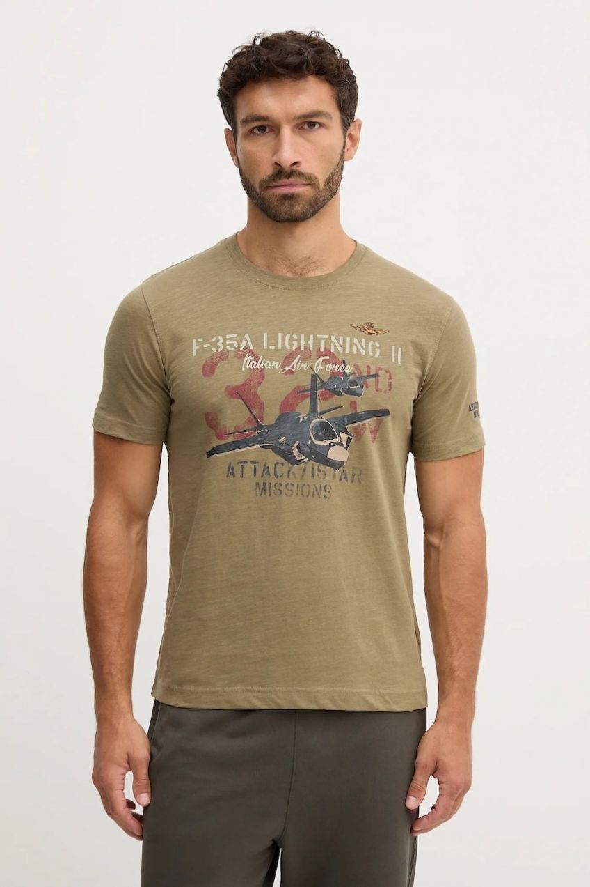 Bavlnené tričko Aeronautica Militare pánske, zelená farba, vzorované, TS2472UJ00708