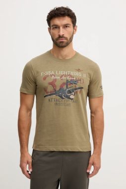 Bavlnené tričko Aeronautica Militare pánske, zelená farba, vzorované, TS2472UJ00708