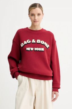 Mikina Rag & Bone červená farba, s nášivkou, RE0E25FT3VW