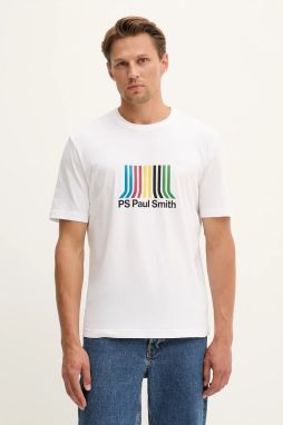 Bavlnené tričko PS Paul Smith pánske, biela farba, s potlačou, M2R-220X-TP5408