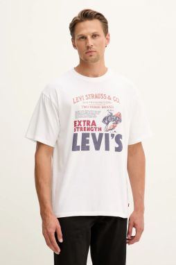 Bavlnené tričko Levi's pánske, biela farba, s potlačou, 87373