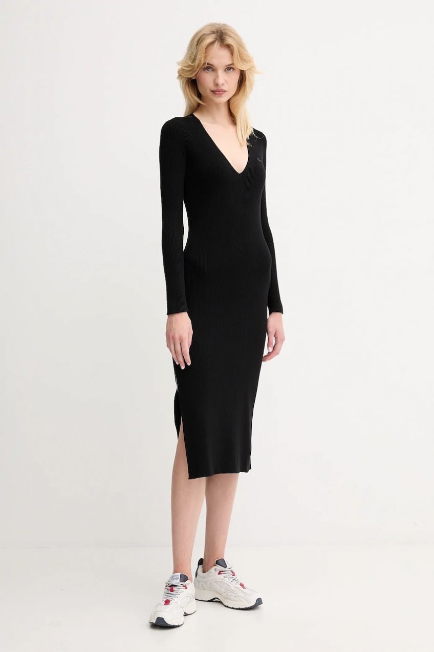 Šaty Lacoste čierna farba, maxi, priliehavé, EF4175