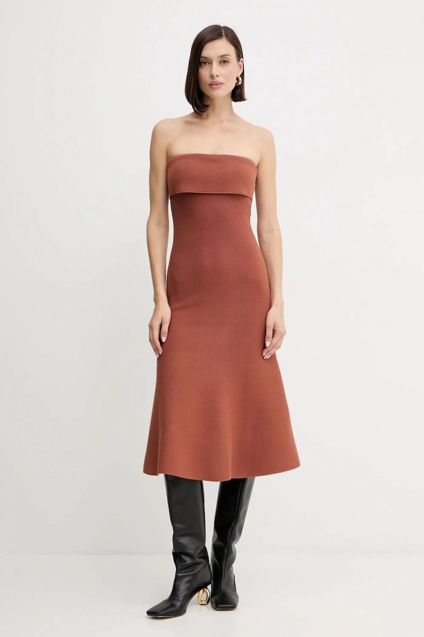 Šaty Twinset hnedá farba, mini, áčkový strih, 252TP3410