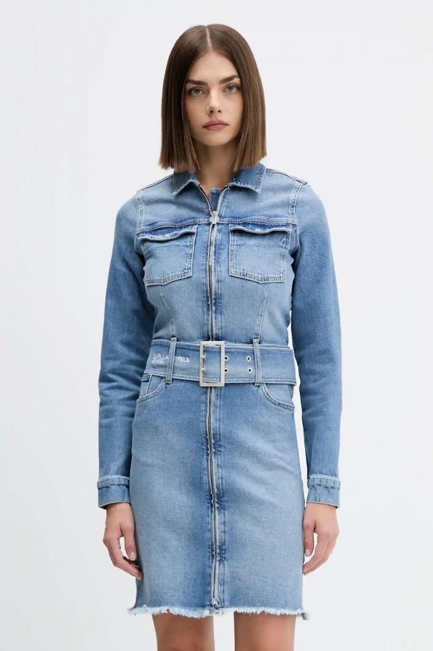 Rifľové šaty Karl Lagerfeld Jeans modrá farba, mini, rovný strih, A4W13001