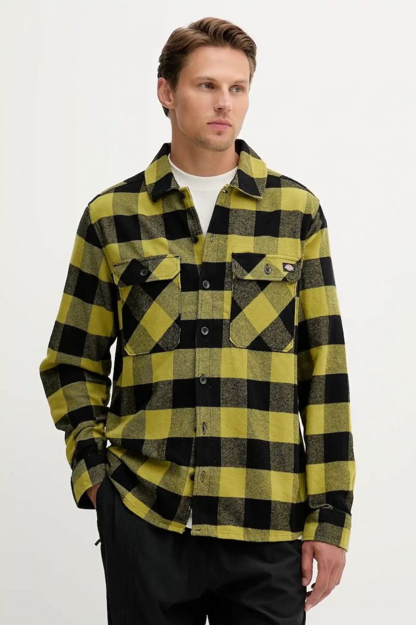 Bavlnená košeľa Dickies zelená farba, regular, s klasickým golierom, DK0A4XDZ