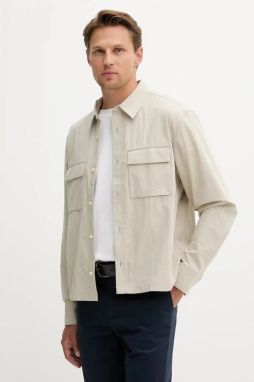 Košeľa Calvin Klein béžová farba, voľný strih, s klasickým golierom, LV04LD122G
