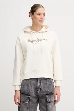 Mikina Pepe Jeans béžová farba, s kapucňou, s potlačou, PL5800001