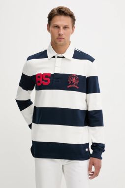 Bavlnené tričko s dlhým rukávom Tommy Jeans tmavomodrá farba, vzorované, DM0DM22074