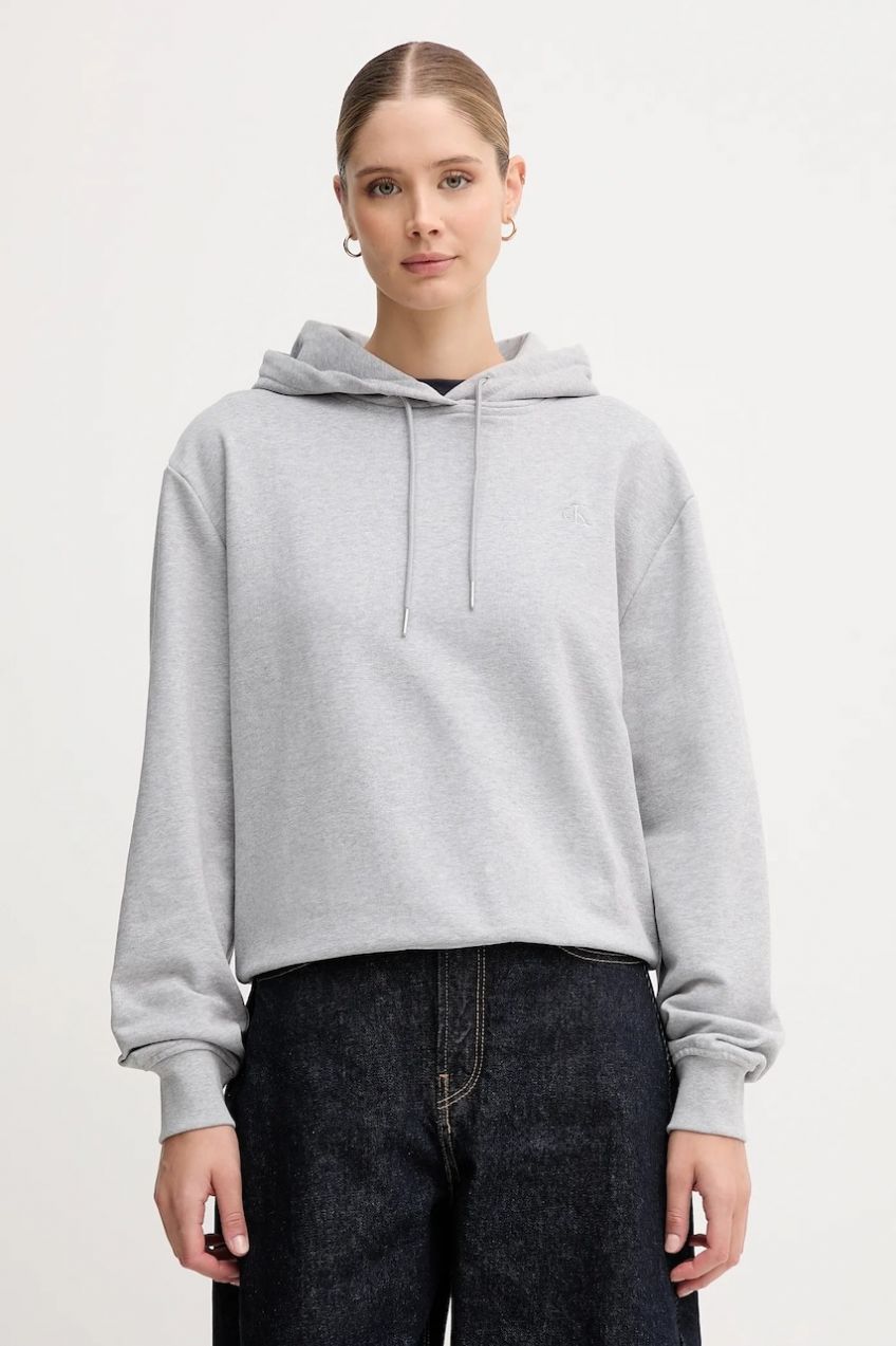 Mikina Calvin Klein Jeans šedá farba, s kapucňou, jednofarebná, LV047C224G