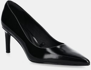 Kožené lodičky Calvin Klein ESS STILETTO 70 SHINY LTH čierna farba, HW0HW02828