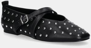 Kožené balerínky Tommy Jeans MARYJANE STUDDED BALLERINA čierna farba, EN0EN02886