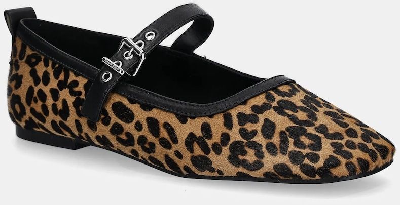 Kožené balerínky Tommy Jeans MARYJANE LEOPARD BALLERINA hnedá farba, EN0EN02885