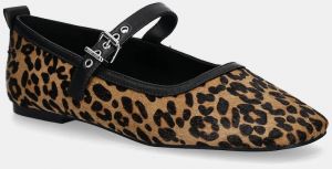 Kožené balerínky Tommy Jeans MARYJANE LEOPARD BALLERINA hnedá farba, EN0EN02885