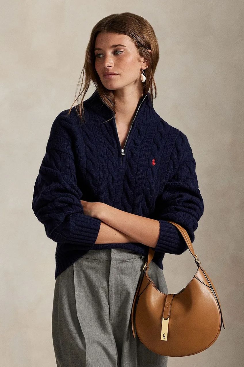 Vlnený sveter Polo Ralph Lauren tmavomodrá farba, s polorolákom, 211972130