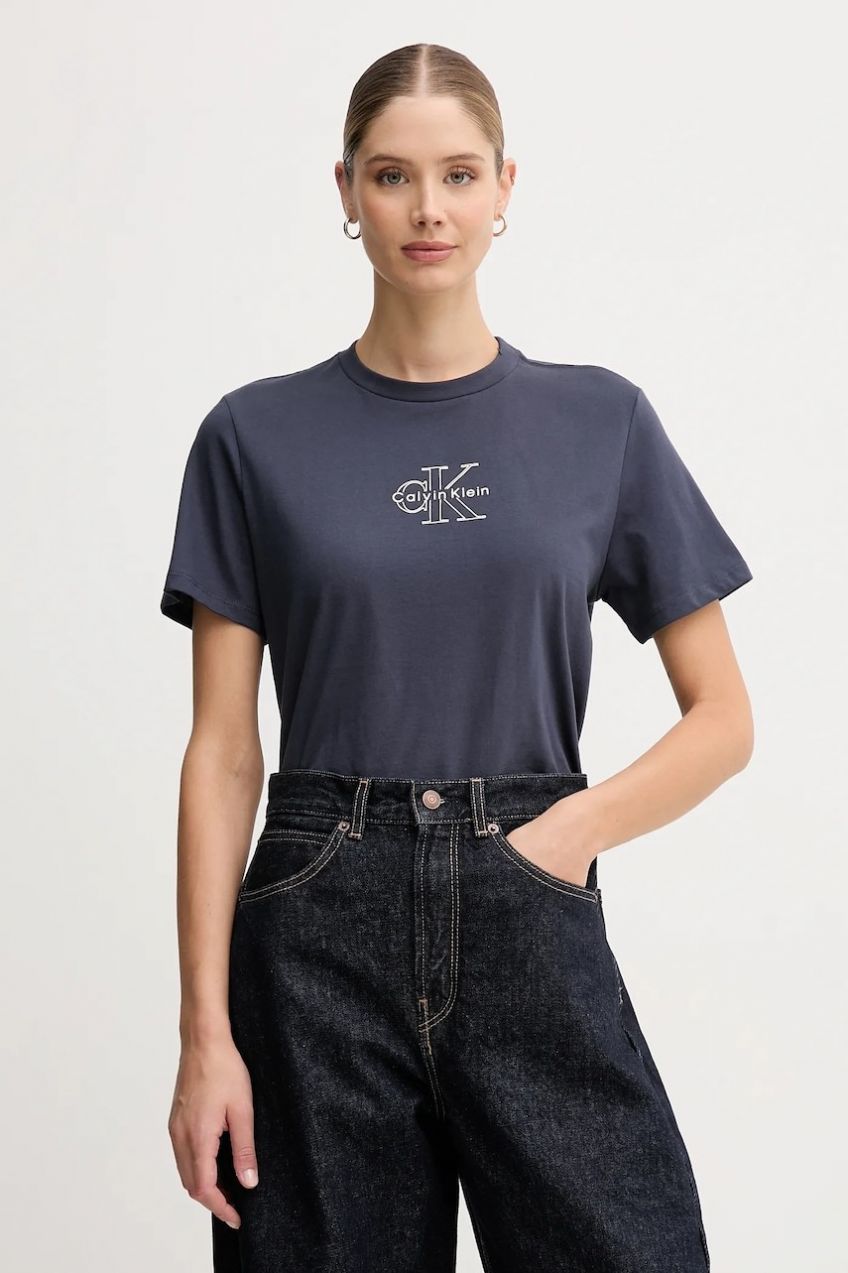 Bavlnené tričko Calvin Klein Jeans dámske, tmavomodrá farba, LV047D873G