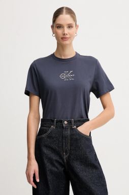 Bavlnené tričko Calvin Klein Jeans dámske, tmavomodrá farba, LV047D873G