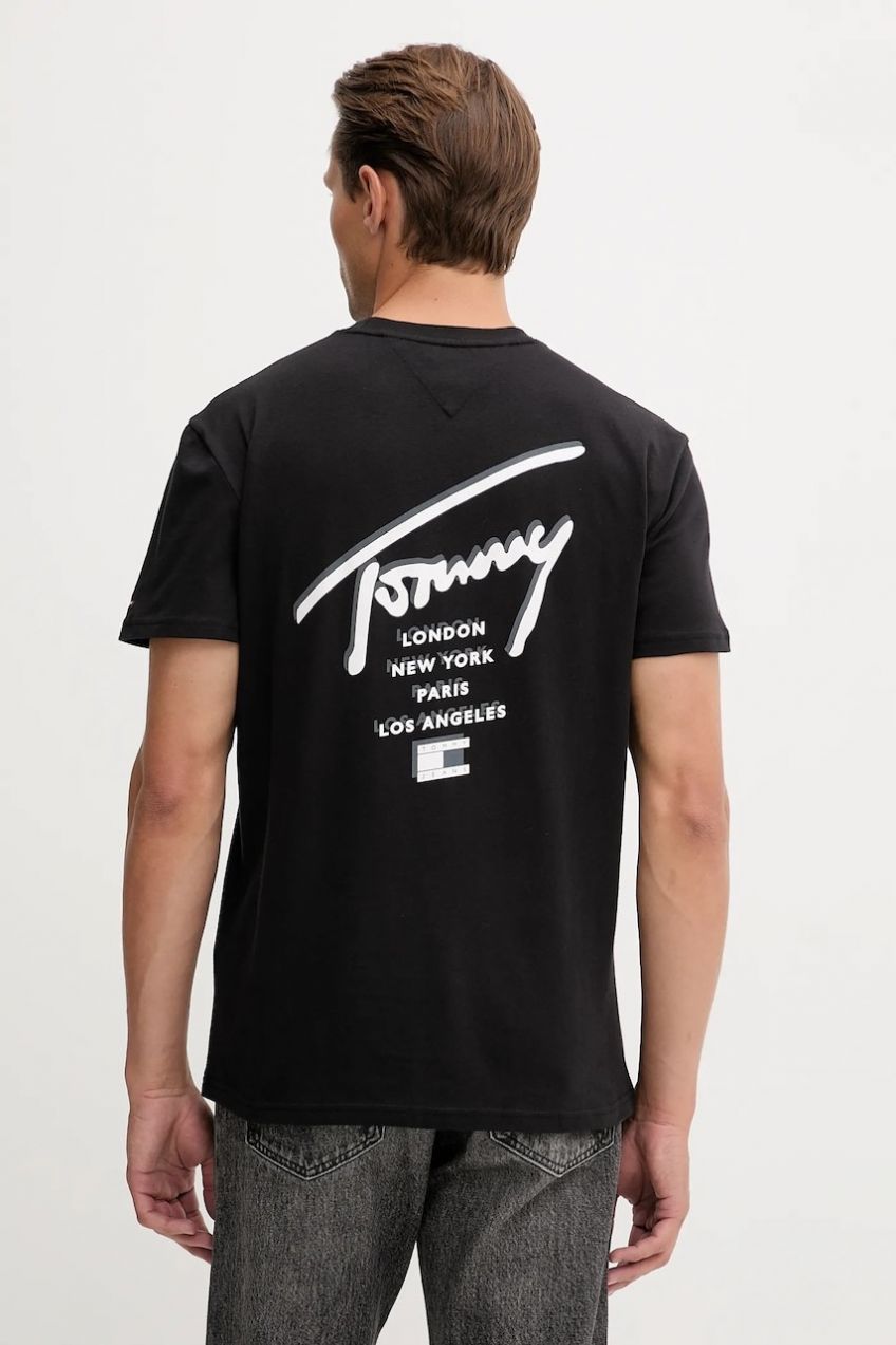 Bavlnené tričko Tommy Jeans pánske, čierna farba, s potlačou, DM0DM22120