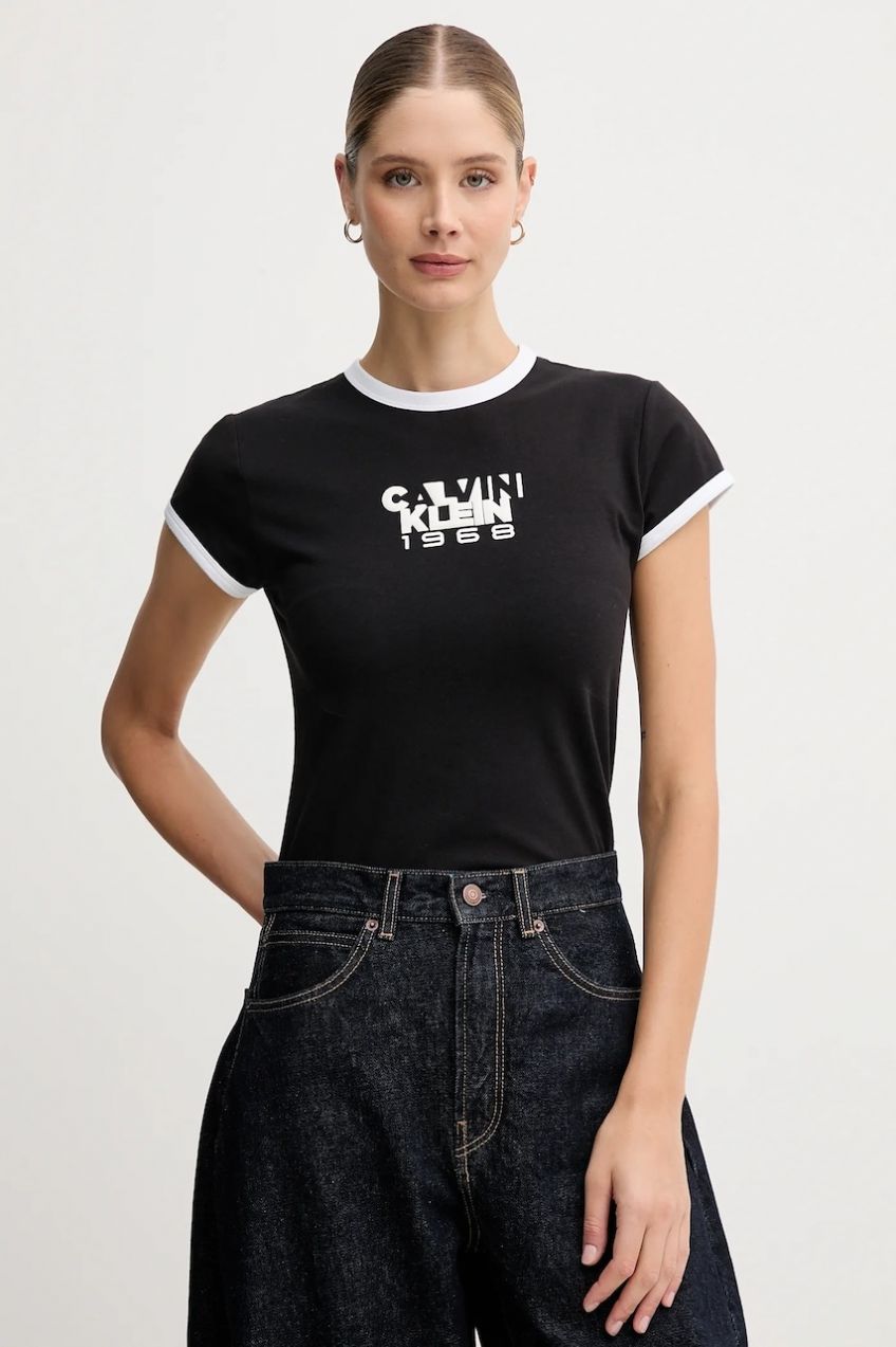 Tričko Calvin Klein Jeans dámske, čierna farba, LV047D208G