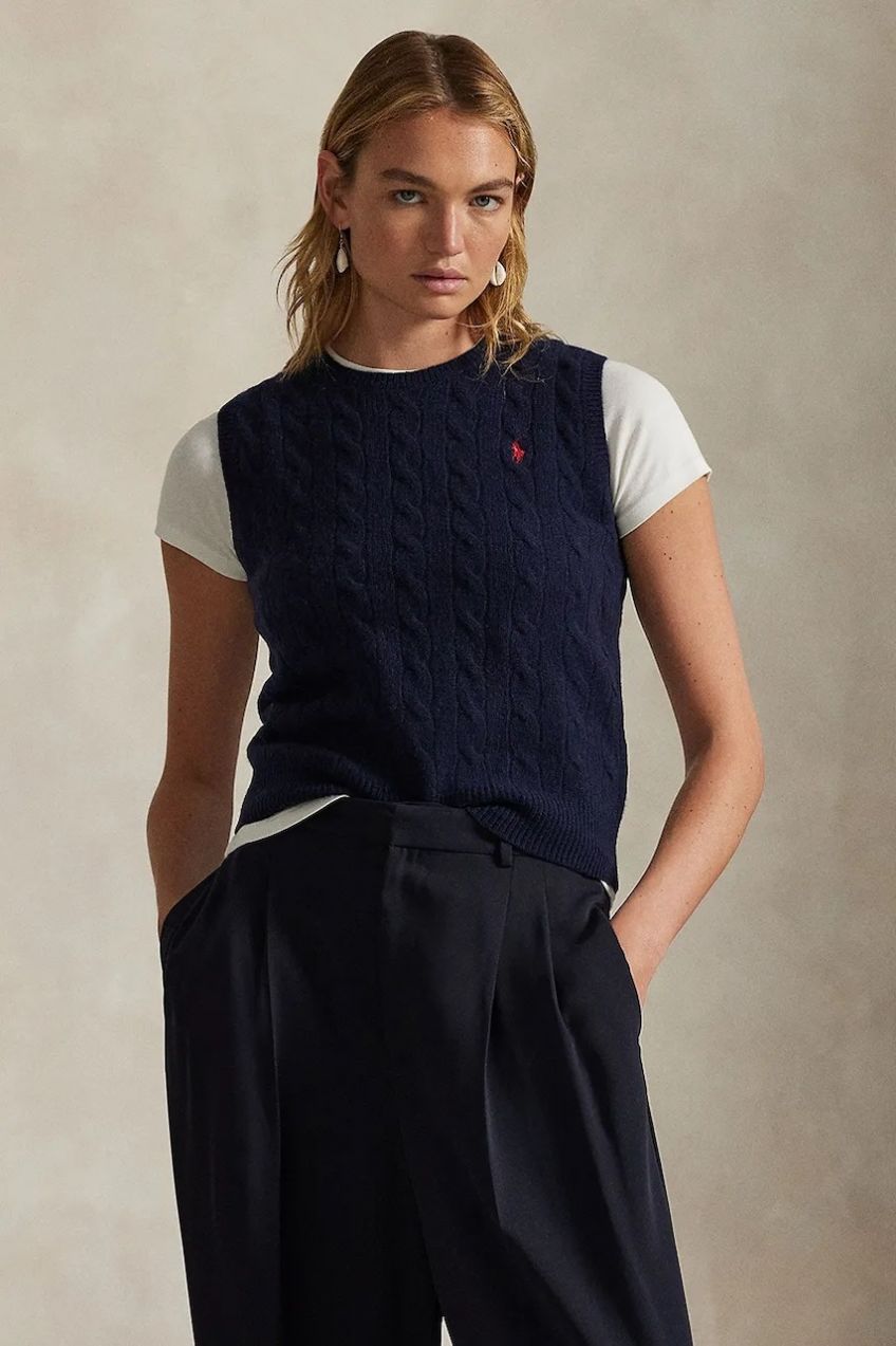Kašmírová vesta Polo Ralph Lauren tmavomodrá farba, 211972134