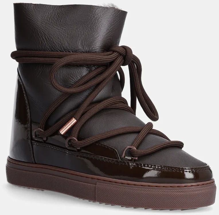 Kožené snehule Inuikii Gloss Wedge hnedá farba, 75203-007