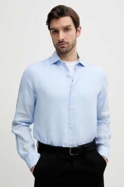 Ľanová košeľa Paul&Shark pánska, regular, s talianskym golierom, 25413180CF