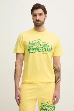 Bavlnené tričko Lacoste pánske, žltá farba, s potlačou, TH0284