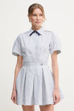 Bavlnené šaty Elisabetta Franchi biela farba, mini, áčkový strih, AB77051E2