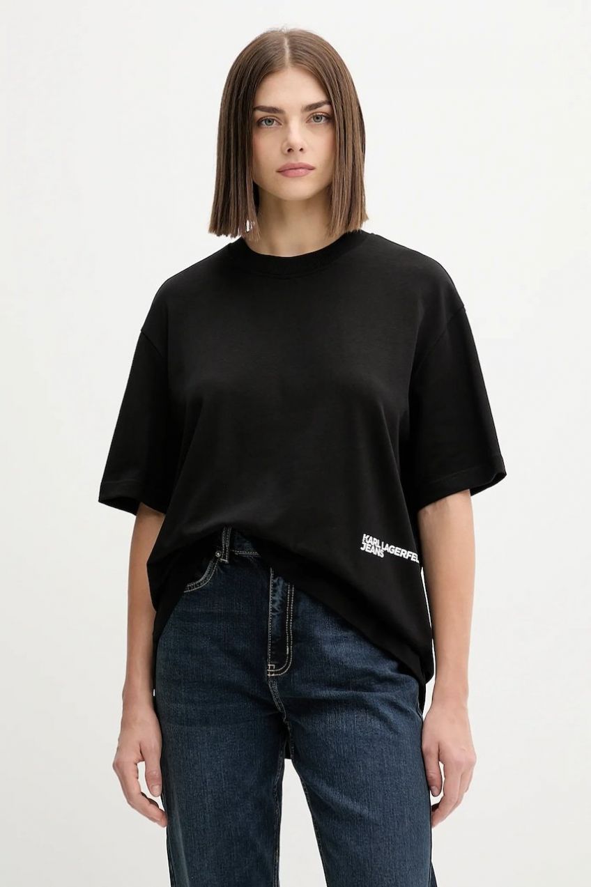 Bavlnené tričko Karl Lagerfeld Jeans dámske, čierna farba, A4W17096