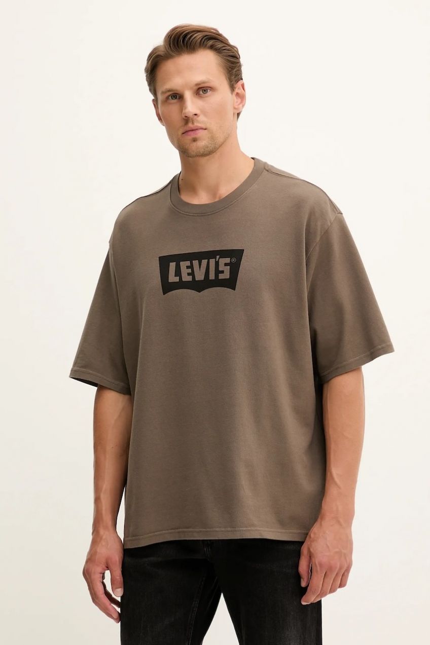 Bavlnené tričko Levi's pánske, hnedá farba, s potlačou, A5805
