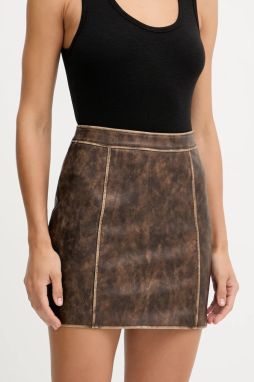 Sukňa Guess CHARLENE hnedá farba, mini, áčkový strih, W5YD46 WHDI0