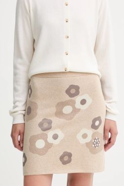 Vlnená sukňa Kenzo béžová farba, mini, áčkový strih, FF62JU6003CR