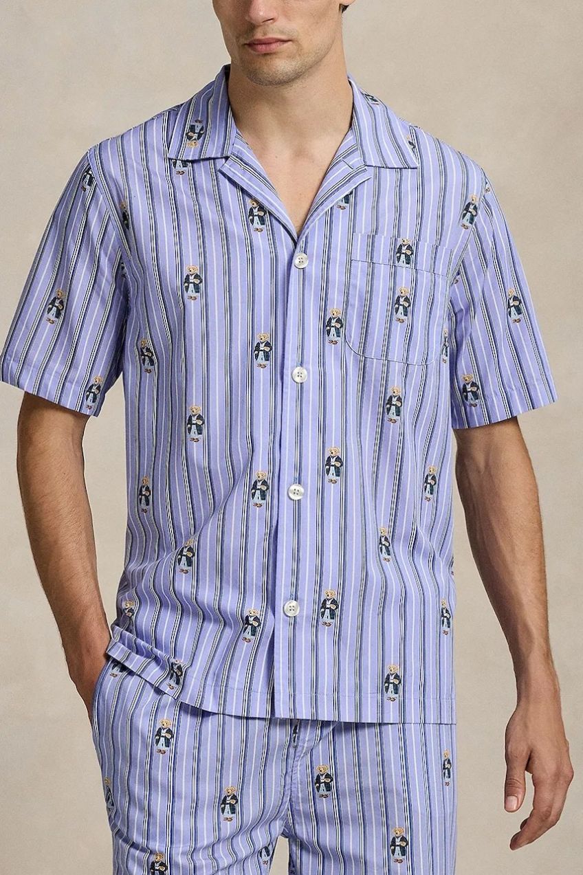 Bavlnená pyžamová košeľa Polo Ralph Lauren modrá farba, vzorovaná, 714981415