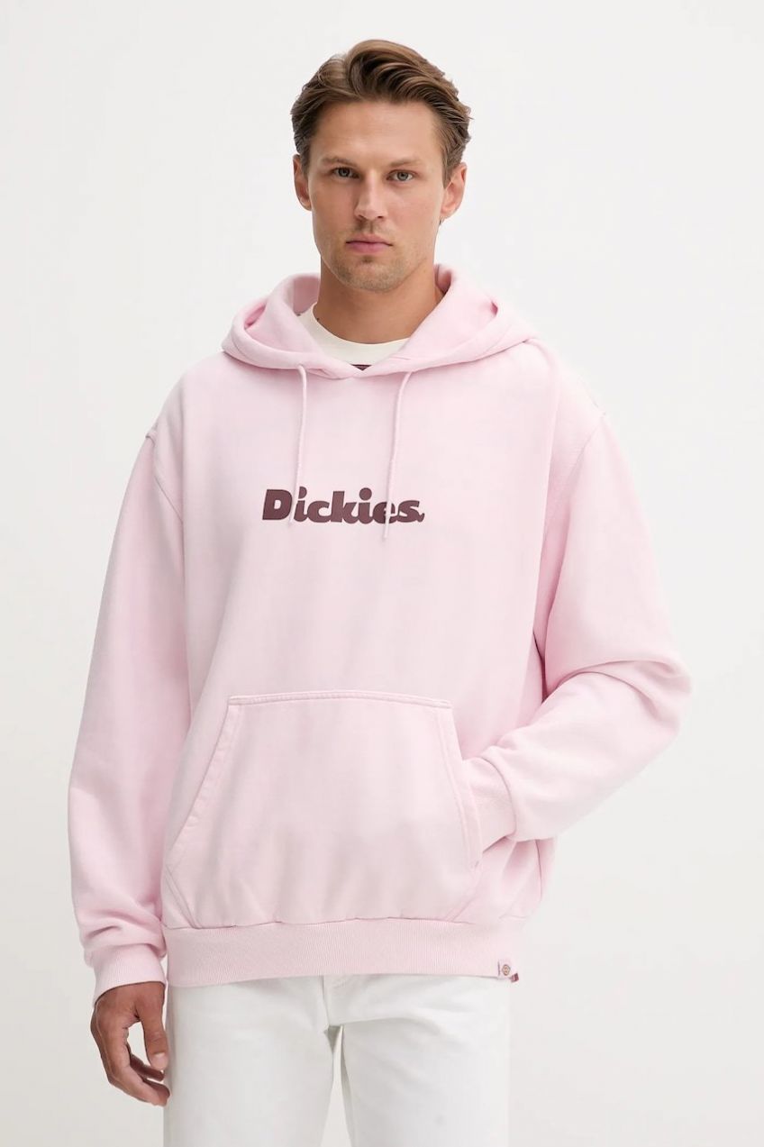 Mikina Dickies ružová farba, s kapucňou, s potlačou, DK0A87NP