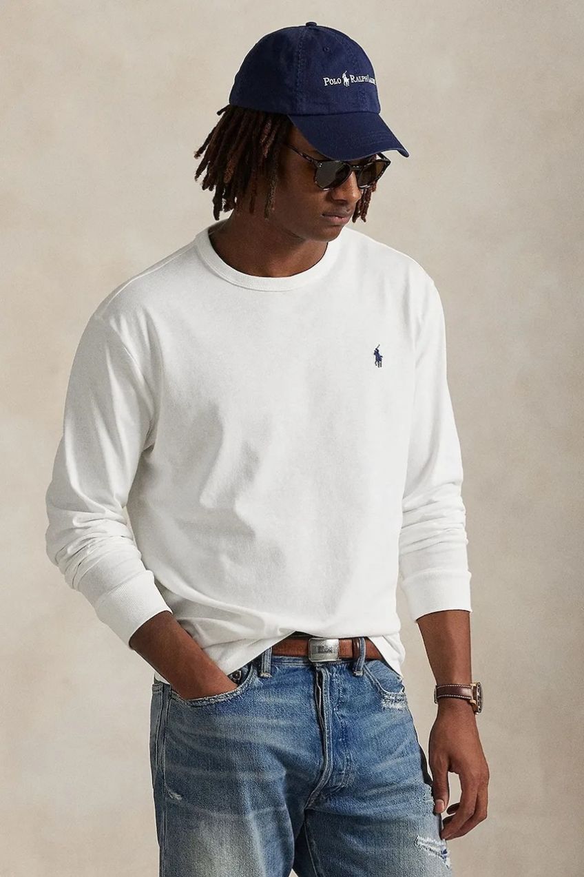 Bavlnené tričko s dlhým rukávom Polo Ralph Lauren biela farba, jednofarebné, 710970697