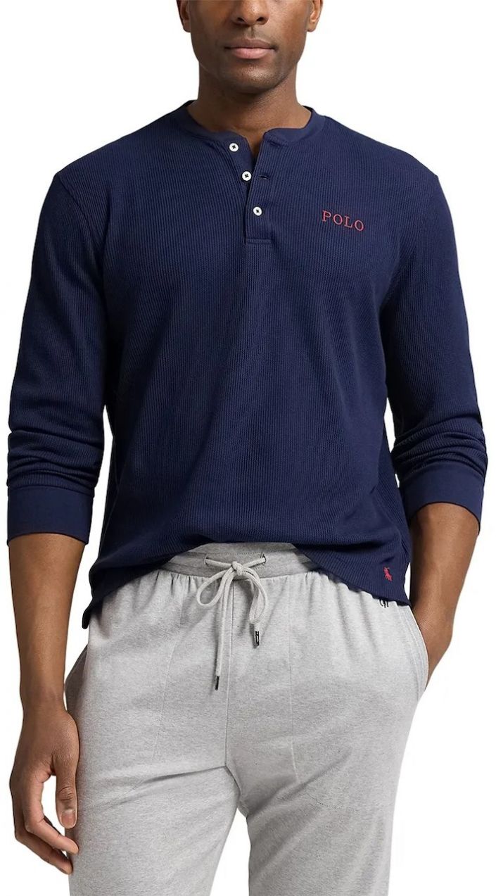 Pyžamové tričko s dlhým rukávom Polo Ralph Lauren tmavomodrá farba, jednofarebné, 714950609