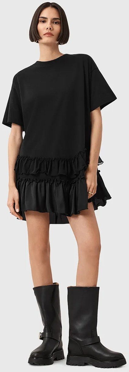 Šaty AllSaints FEYRE čierna farba, mini, áčkový strih, W075DD