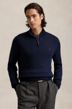 Vlnený sveter Polo Ralph Lauren tmavomodrá farba, s polorolákom, 710948865