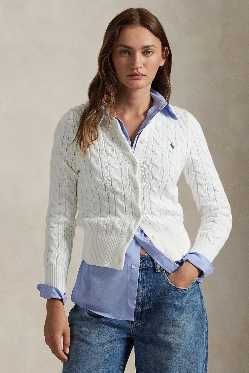 Bavlnený kardigán Polo Ralph Lauren biela farba, 211891643