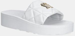 Kožené šľapky Love Moschino dámske, biela farba, na platforme, JA28014I1MIE0100