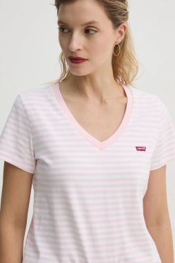 Bavlnené tričko Levi's LSE_PERFECT VNECK dámske, ružová farba, A3170